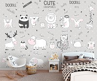 Флизелиновые фото обои 254 x 184 см Детские - Милые животные с названиями на английском (13840V4)+клей