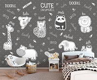 Флизелиновые фотообои для детей 368 x 254 см Милые животные с английскими названиями на темном (13841V8)+клей