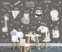 Флізелінові фотошпалери в дитячу кімнату Милі тварини з англійськими назвами на темному (13841V)+клей