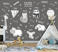 Флизелиновые фотообои 368 x 280 см Детские - Милые животные с английскими названиями на темном (13841V10)+клей