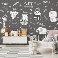 Флизелиновые фотообои 460 x 300 см Детские - Милые животные с английскими названиями на темном (13841V12)+клей