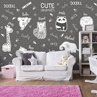 Флизелиновые детские фото обои 254 x 184 см Милые животные с английскими названиями на темном (13841V4)+клей