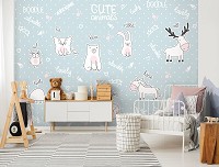 Флизелиновые фотообои 368 x 280 см Детские - Животные с английскими названиями на голубом фоне (13842V10)+клей
