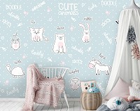 Флизелиновые детские фото обои 254 x 184 см Животные с английскими названиями на голубом фоне (13842V4)+клей