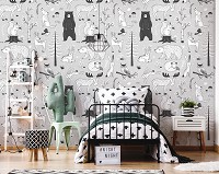 Флизелиновые фотообои в спальню над кроватью 368 x 254 см Черно-белые лесные животные (13843V8)+клей