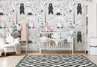 Детские флизелиновые фотообои для стен Черно-белые лесные животные (13843V)+клей