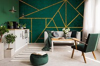 Флизелиновые фото обои с геометрическим рисунком 254 x 184 см Золотые линии на зеленом бетоне (13844V4)+клей