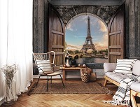 Флизелиновые фотообои на стену 3D 312 x 219 см Город - Вид из арки на Париж (13845VEXXL)+клей
