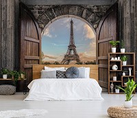 Флизелиновые фотообои 3Д Город - Вид из арки на Париж (13845V)+клей