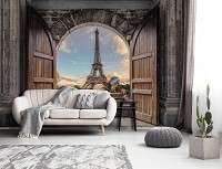 Флізелінові 3D фото шпалери місто 254 x 184 см Вид з арки на Париж (13845V4)+клей