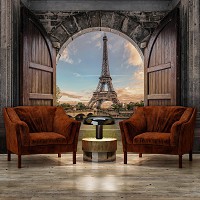 Флізелінові фотошпалери 3D 368x254 см Місто - Вид з арки на Париж (13845V8)+клей