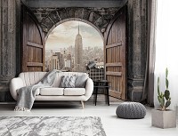 3D Флизелиновые фотообои 368 x 254 см Город - Вид из арки на Нью-Йорк  (13846V8)+клей