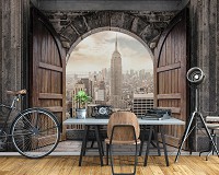 3D Флизелиновые фотообои распахнутое окно 312 x 219 см Город - Вид из арки на Нью-Йорк  (13846VEXXL)+клей