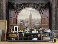 3D Красивые флизелиновые фотообои на кухню 416 x 254 см Город - Вид из арки на Нью-Йорк (13846VEXXXL)+клей