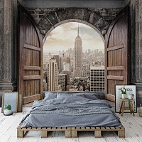3D Флизелиновые фотообои в спальню 416 x 290 см Город - Вид из арки на Нью-Йорк  (13846VEXXXXL)+клей