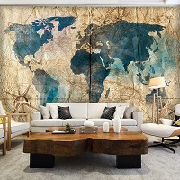 Флизелиновые фотообои в спальню 312 x 219 см Карта мира на старом пергаменте  (13849VEXXL)+клей