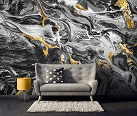 Флизелиновые фотообои искусство 416 x 290 см Абстракция - Черный мрамор с золотом (13851VEXXXXL)+клей