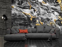 Флизелиновые мраморные фото обои 254 x 184 см Абстракция - Черный камень с золотом (13851V4)+клей