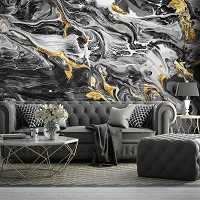 Флизелиновые фотообои фото 368 x 254 см Абстракция - Черный мрамор с золотом (13851V8)+клей
