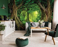 Красивые флизелиновые фотообои на кухню 3D 416 x 254 см Природа - Тропический лес и тропинка (13852VEXXXL)+клей