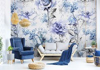 Романтические флизелиновые фотообои 368 x 280 см Акварельные голубые цветы на светлом фоне (13855V10)+клей