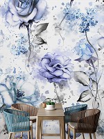 Флизелиновые фотообои розы 520 x 318 см Акварельные голубые цветы на светлом фоне (13855VEXXXXXL)+клей