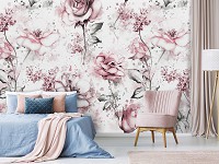 Готовые флизелиновые фотообои 460 x 300 см Акварельные розовые цветы на светлом фоне (13856V12)+клей