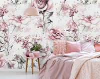 Флизелиновые фотообои в розочку 368 x 254 см Акварельные розовые цветы на светлом фоне (13856V8)+клей