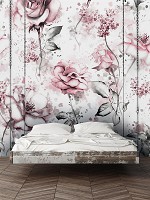 Любовь красивые флизелиновые фотообои Акварельные розовые цветы на светлом фоне (13856V)+клей