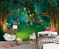 Флизелиновые фотообои с животным принтом 368 x 254 см Детские - Сказочный лес с зверятами (13857V8)+клей