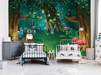 Флизелиновые фотообои для мальчика 312 x 219 см Детские - Сказочный лес с животными (13857VEXXL)+клей