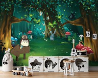 Флизелиновые фотообои 368 x 280 см Детские - Сказочный лес с животными (13857V10)+клей