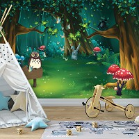 Флизелиновые фото обои для девочки 254 x 184 см Детские - Сказочный лес с животными (13857V4)+клей