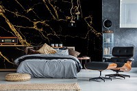 Флизелиновые фото обои камень 254 x 184 см Черный мрамор с золотыми трещинами (13859V4)+клей