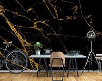 Флізелінові фотошпалери в стилі модерн 368x254 см Чорний мармур з золотими тріщинами (13859V8)+клей