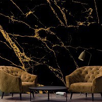Флізелінові фотошпалери під камінь 416x254 см Чорний мармур з золотими тріщинами (13859VEXXXL)+клей