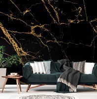 Флизелиновые фотообои каменная стена 460 x 300 см Черный мрамор с золотыми трещинами (13859V12)+клей