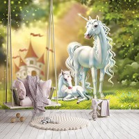 Флизелиновые фотообои 368 x 280 см Для детей Сказочная страна единорогов (13862V10)+клей