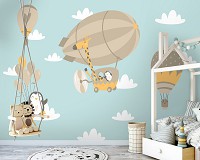 Готовые флизелиновые фотообои 416 x 290 см Детские - Пингвины на воздушном шаре (13871VEXXXXL)+клей