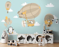 Флизелиновые фотообои в детскую комнату для мальчика 312 x 219 см Пингвины на воздушном шаре (13871VEXXL)+клей
