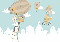 Флизелиновые фотообои для девочки Детские - Зверята на воздушном шаре (13872V)+клей - вид 1 миниатюра