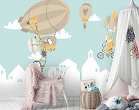 Флизелиновые фотообои в детскую комнату 368 x 280 см Зверята на воздушном шаре (13872V10)+клей