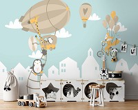 Флизелиновые фотообои для детской комнаты мальчика 520 x 318 см Зверята на воздушном шаре (13872VEXXXXXL)+клей