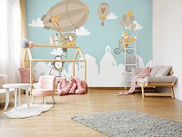 Флизелиновые фотообои для девочки Детские - Зверята на воздушном шаре (13872V)+клей