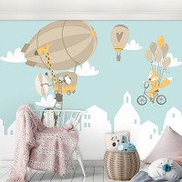 Флизелиновые фотообои для девочки Детские - Зверята на воздушном шаре (13872V)+клей - вид 7 миниатюра