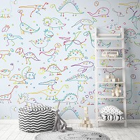Флизелиновые фотообои для детской 368 x 254 см Нарисованные на стене динозаврики (13874V8)+клей