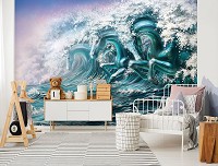 Флізелінові фотошпалери природа та хвилі Морські жеребці (13878V)+клей