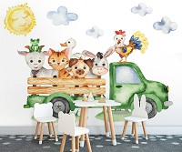 Флизелиновые авто фото обои 254x184 см Домашние животные на грузовике (13879V4)+клей