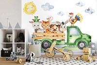 Флізелінові дитячі фотошпалери для хлопчика 416x290 см Домашні тварини на вантажівці (13879VEXXXXL) +клей