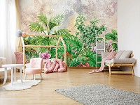 Флизелиновые фотообои в спальню над кроватью 416 x 290 см Тропические цветы на стене (13881VEXXXXL)+клей